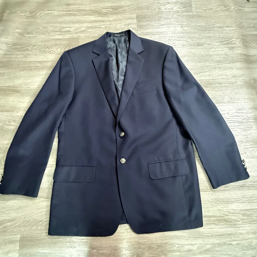Mens Navy Blue Blazer Silver Crest Buttons Two Button Sport Coat Jacket